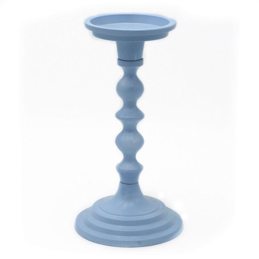Portacandele in metallo azzurro, 1 pezzo, 11x11x22 cm