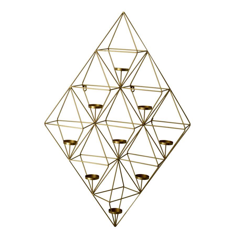 Portacandele in metallo oro per 9 candele, dimensioni 62x92x18,7 cm