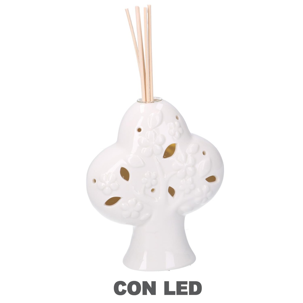 Portaessenze albero ceramica con led bianco 14x14x24 cm