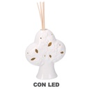 Portaessenze albero ceramica con led bianco 14x14x24 cm