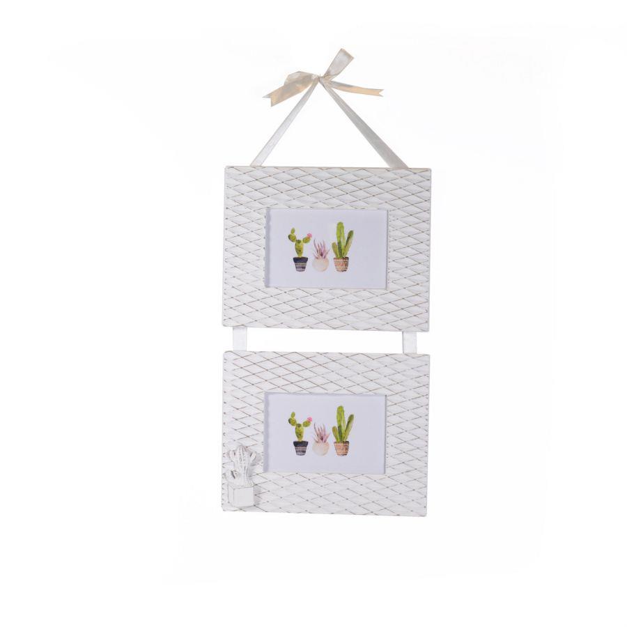 Cornice foto da parete cactus legno bianco doppia 24x50x1 cm
