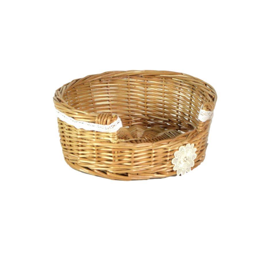 Portapiatti con pizzo e fiore bianco 25x25x6 cm