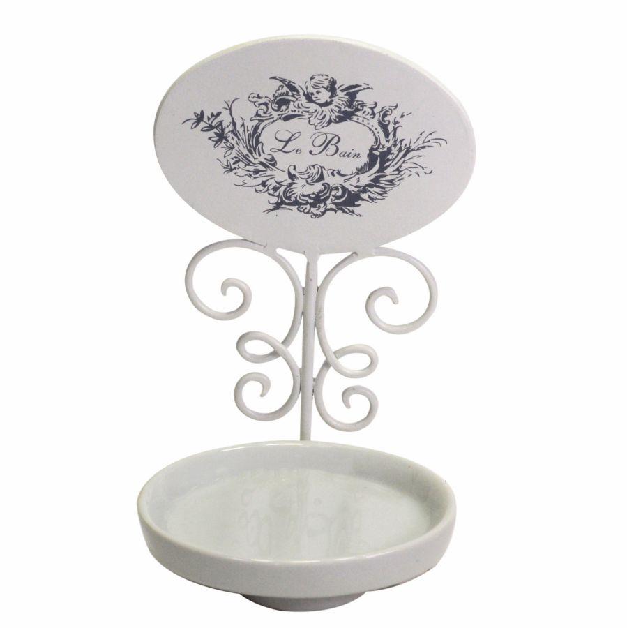 Portasapone in metallo ceramica Le Bain bianco 14x10x21,5 cm