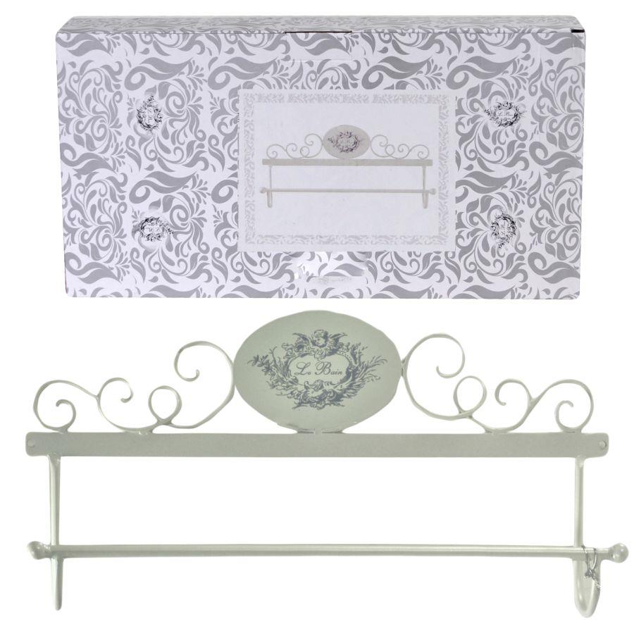 Portasciugamani a muro decorativo in metallo Le Bain bianco ovale 48x8x24,50 cm