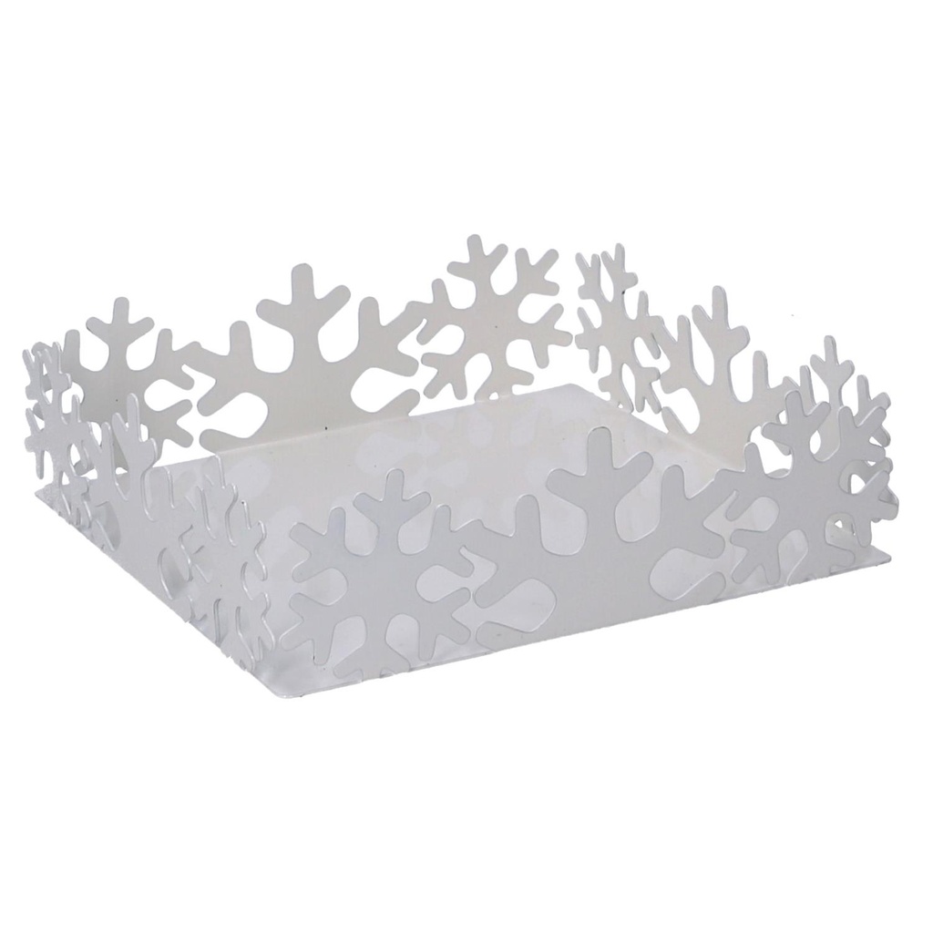 Portatovaglioli metallo fiocco neve bianco quadrato 16,5x16,5x5 cm