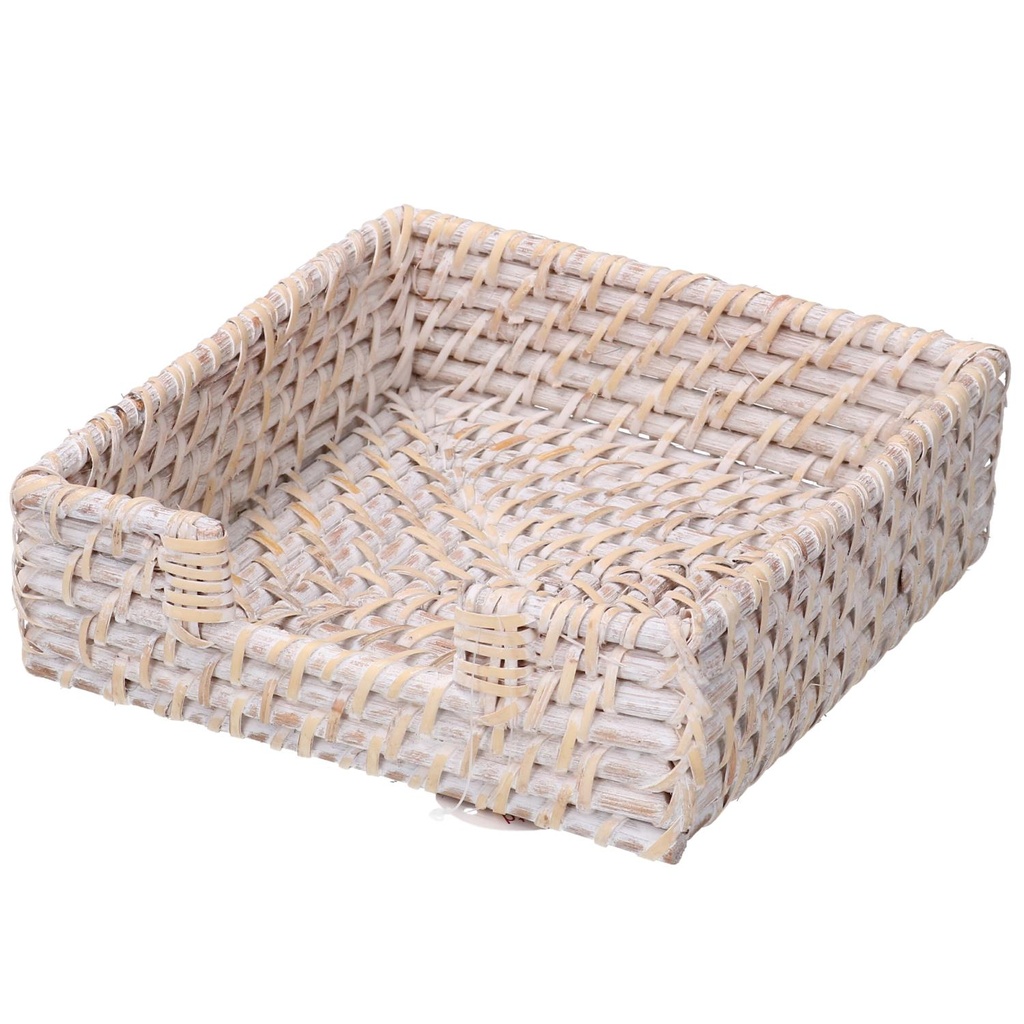 Portatovaglioli Rattan Algarve Bianco Quadro 18x18x6 cm