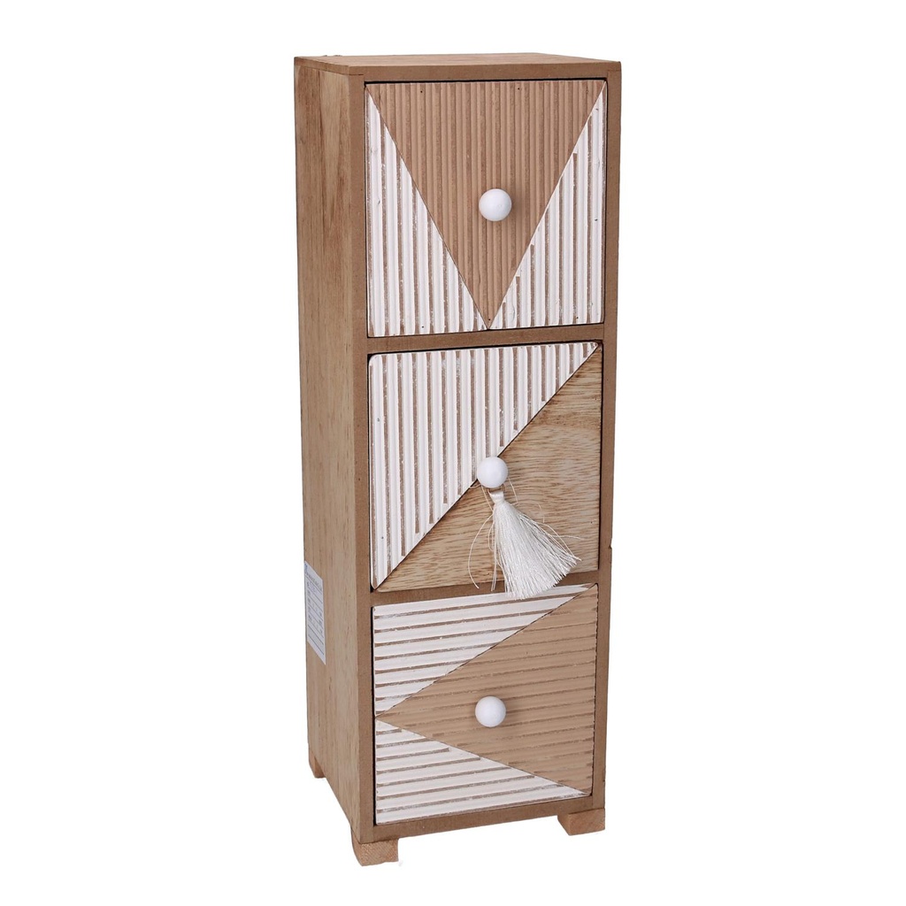 Portatutto legno con 3 cassetti marrone rettangolare 11,5x11,5x34 cm