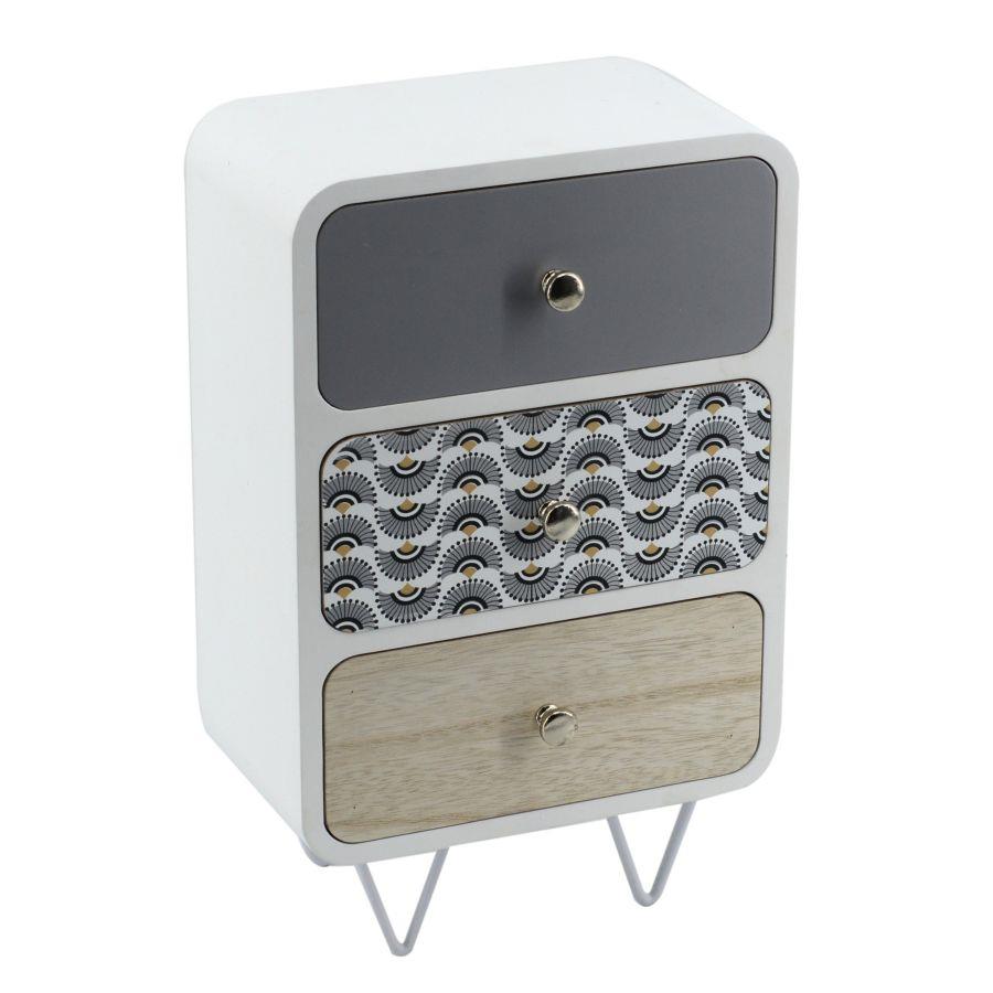 Portatutto in legno con 3 cassetti rettangolare cm20x12h31,5