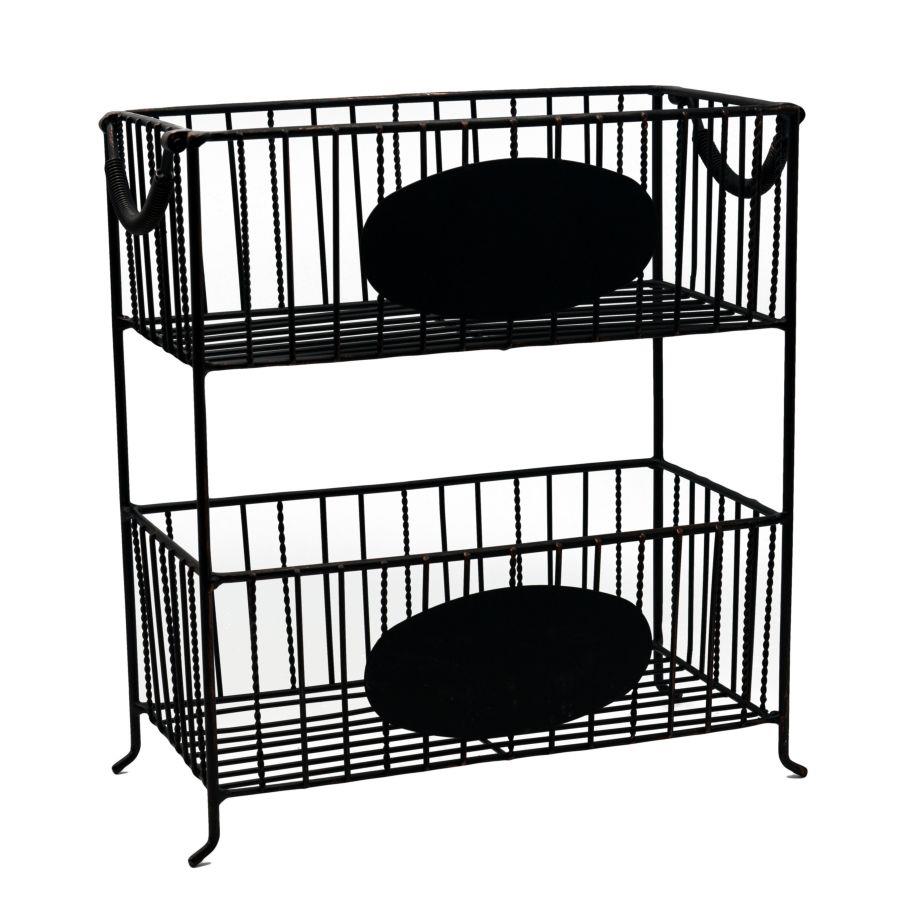 Portatutto in metallo nero rettangolare a 2 piani cm32,5x15,5h34,5