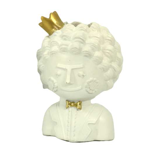 Portavaso in resina viso oro bianco 10x9x15 cm