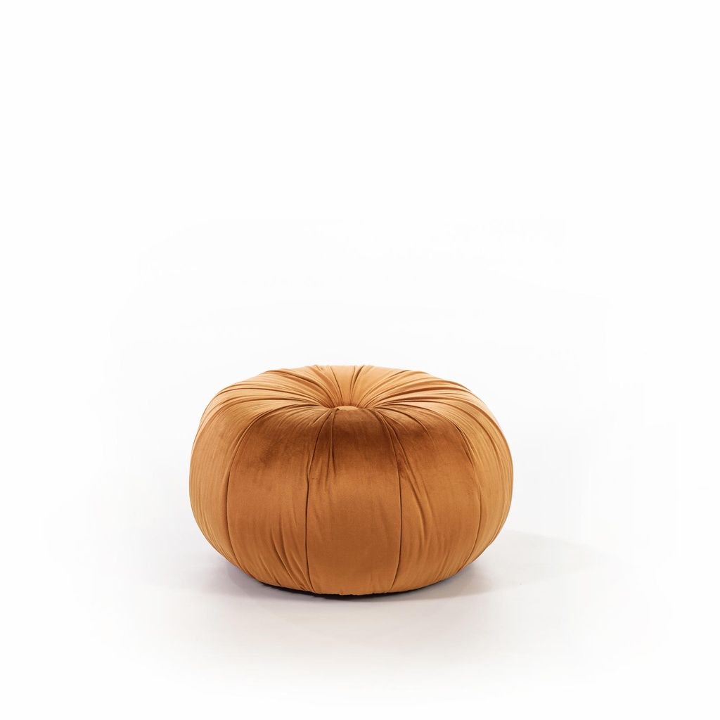 Pouf arancione in velluto con struttura in metallo, 36x36x30 cm
