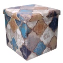Puff ecopelle pieghevole blu marocco quadro 38x38x38 cm