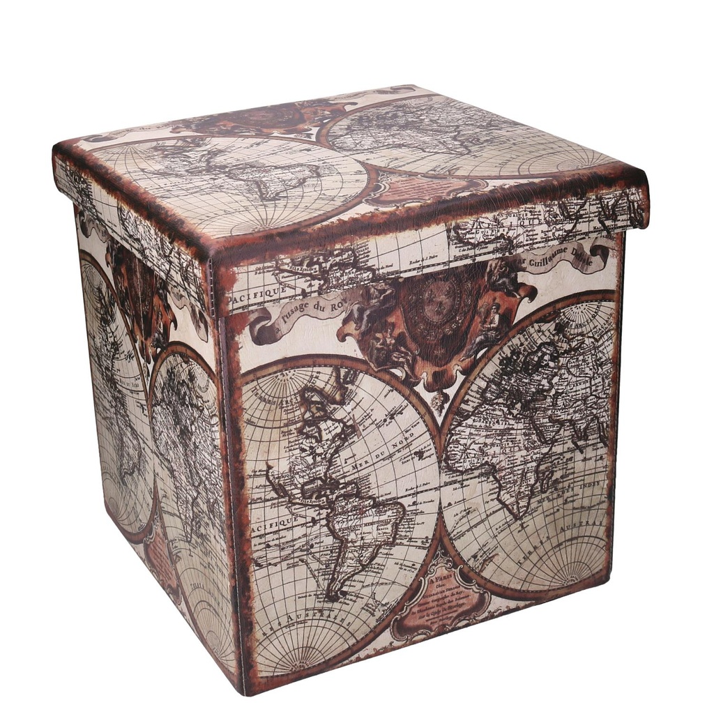 Pouf pieghevole con mappamondo quadro cm38x38h38