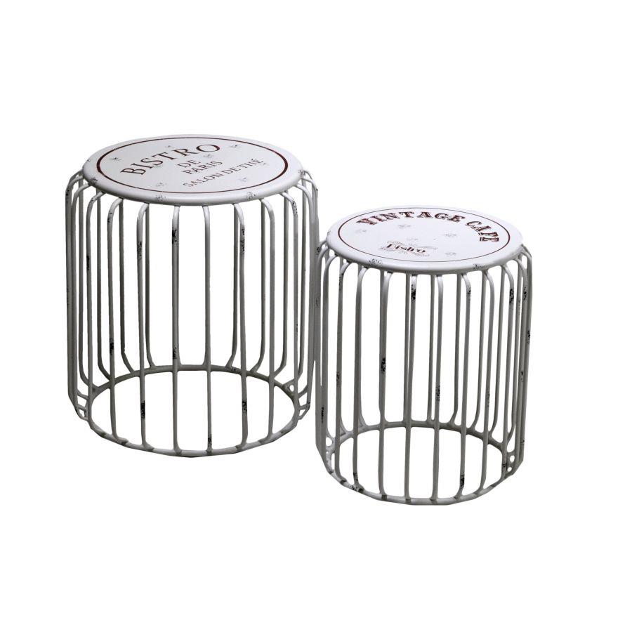 Puff vintage in metallo bianco ø40x43 cm