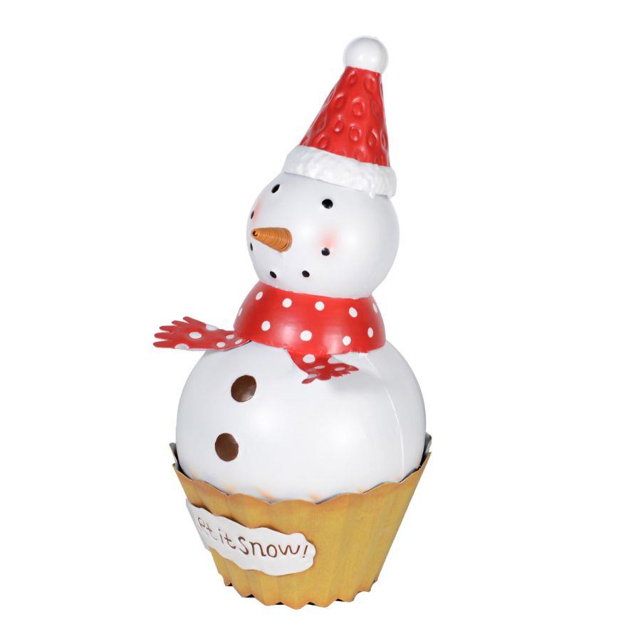 Pupazzo di neve in metallo stile gingerbread 16x16x34 cm
