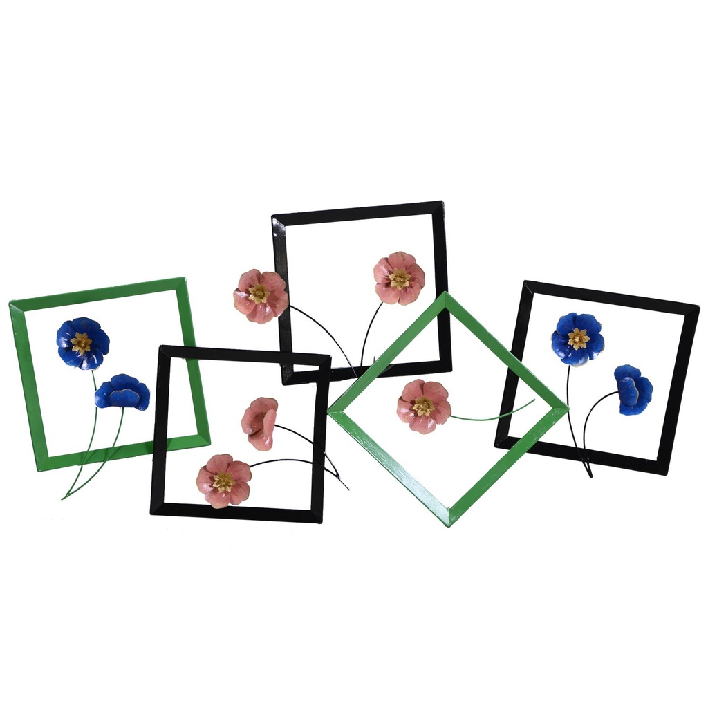Quadro metallo blu fucsia verde fiori 126x61x5,7 cm