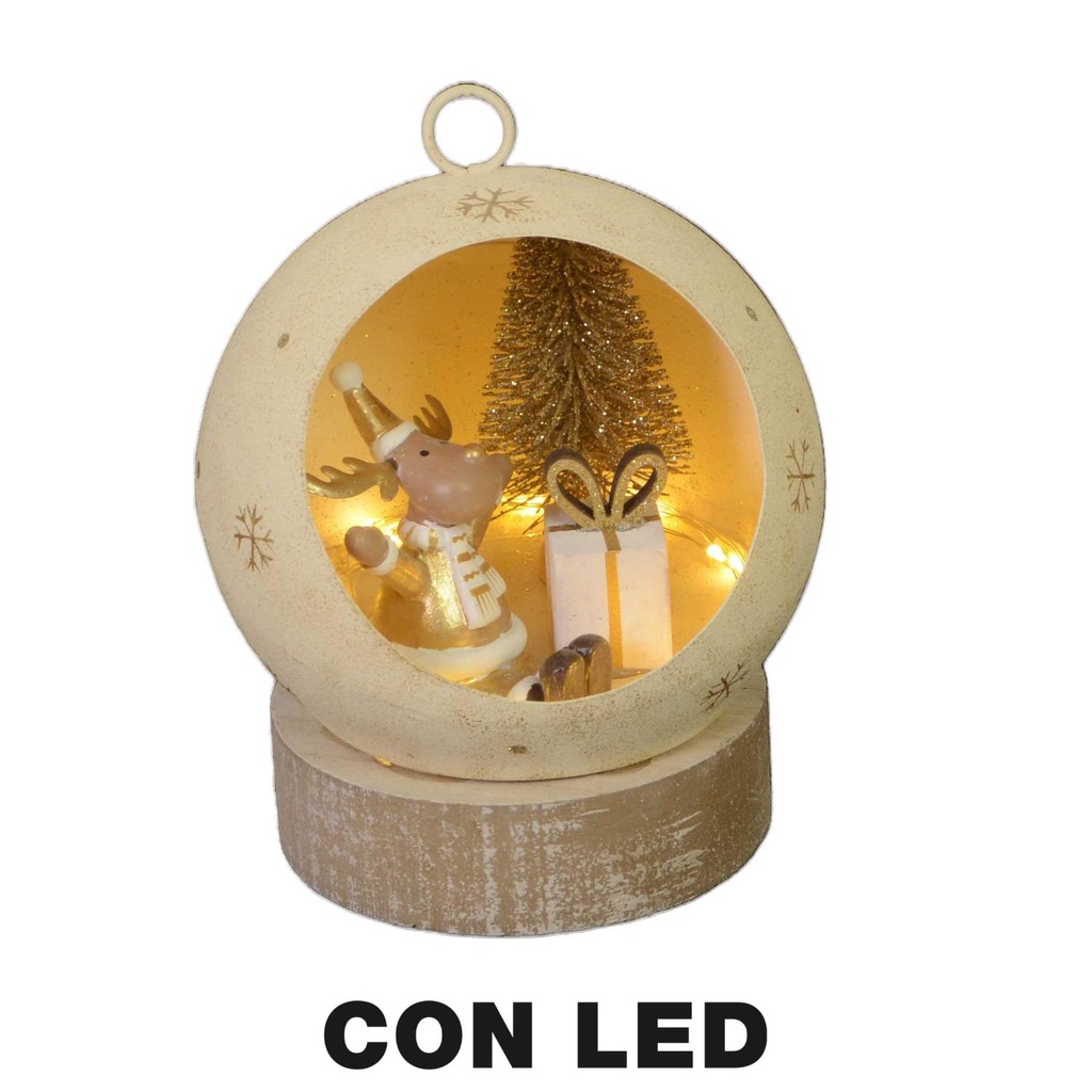 Renna Metallo LED dentro Pallina Oro 11x11x15 cm