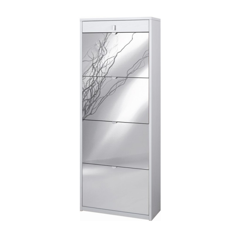 Scarpiera con quattro ante a specchio e un cassetto Bianco Cenere 63x29x h164 cm