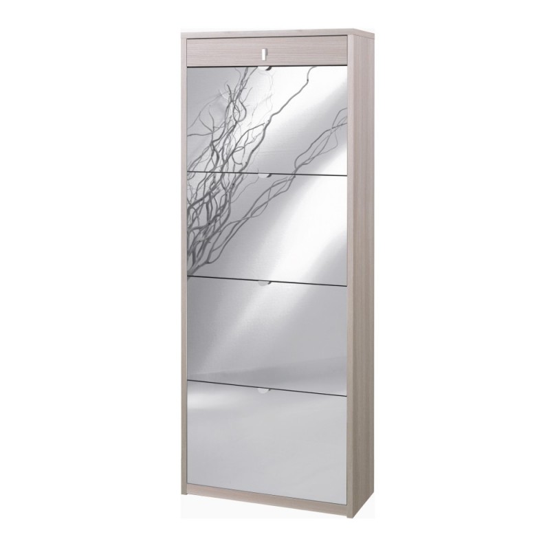 Scarpiera Quattro Ante a Specchio con Cassetto Superiore Olmo Chiaro 63x29x164 cm