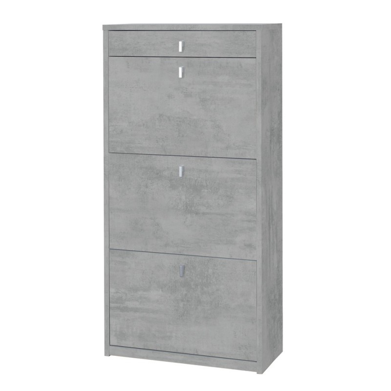 Scarpiera salvaspazio sottile tre ante un cassetto Beton Cemento 63x29x h127 cm