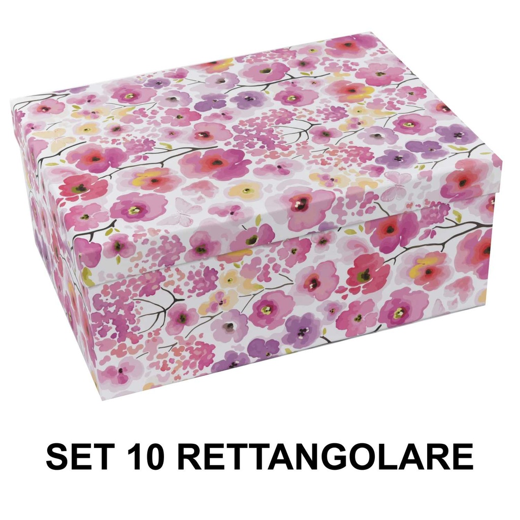 Scatola cartone 1-10 fiori rosa rettangolare cm37,5x29h16
