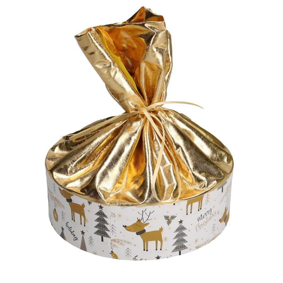 Scatola Cartone Panettone Bianco Oro Tondo 23x23x7 cm