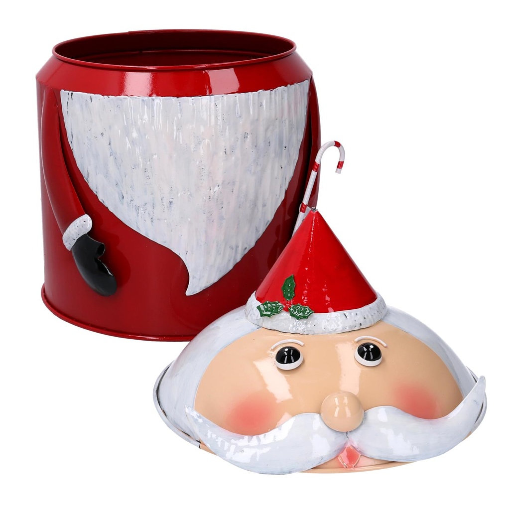 Scatola Metallo Babbo Natale Rosso Tondo Ø43x29 cm