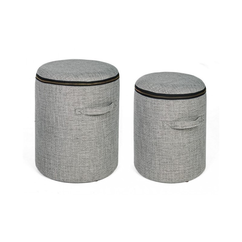 Set 2 Pouf in tessuto con contenitore Grigio - Dimensioni: Alto 35 cm x 44 cm, Basso 30,5 cm x 38 cm