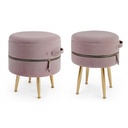 Set due pouf rosa con apertura, struttura in mdf e compensato, gambe in acciaio cromatura dorata, rivestimento in poliestere effetto velluto con cerniera decorativa, densità imbottitura 30kg/m3, gambe da assemblare, Ø34a - 45h cm, ø38.5a - 45h cm