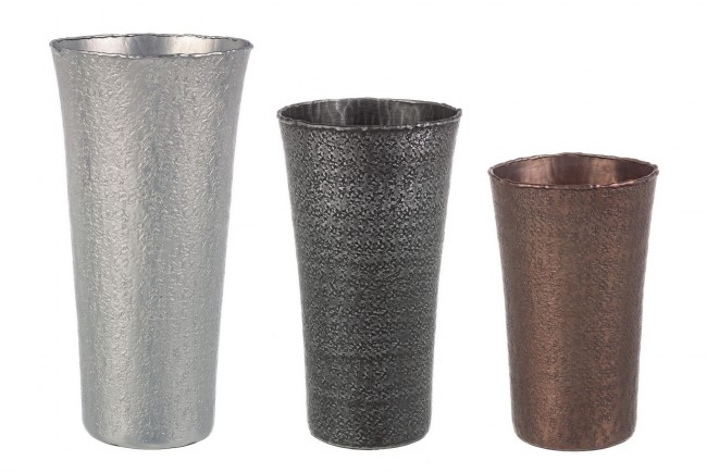 Set di 3 Vasi Graceful Svasati in Alluminio Martellato