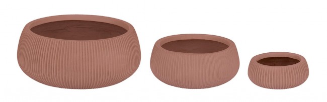 Set3 P.Vaso Ribbed Bomb Terracotta Basso - Vasi in Fibra di Vetro e Argilla Colorata