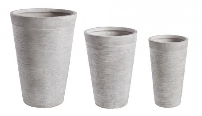 Set3 Vaso Graffiti To Bianco Alto - Fibra Di Vetro E Argilla Colorata - Foro E Tappo Sul Fondo - Da Esterno - Ø30a - 50.5h/ Ø40a - 56.5h/ Ø49.5a - 69.5h