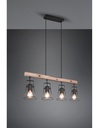 Sospensione Barra Legno 4 Luci Jaipur Industriale Vintage Nero E Legno Trio Lighting