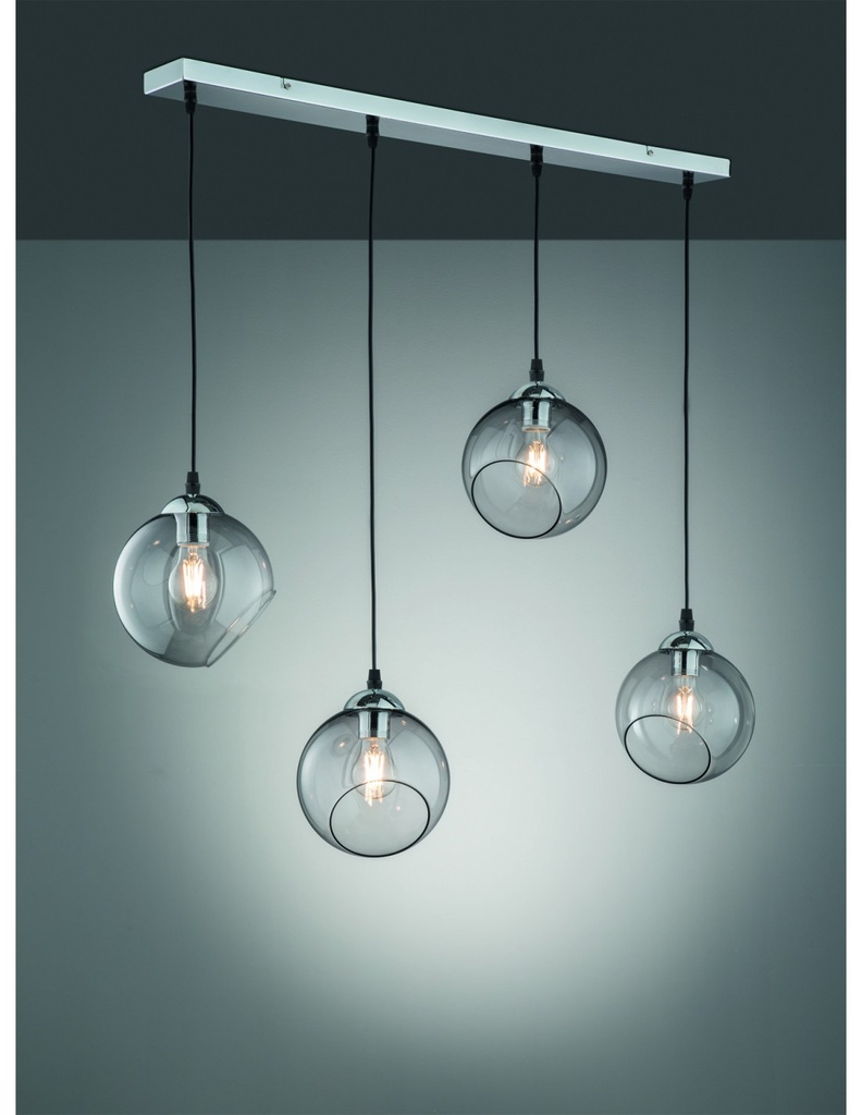 Sospensione Clooney 4 Sfere Vetro Fumé L90 cm Trio Lighting
