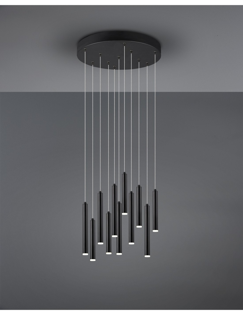 Sospensione Moderna Tubular 11 Tubi Led Nero Ø40 cm