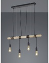Sospensione Vintage Brody 4xE27 Nero Legno Trio Lighting