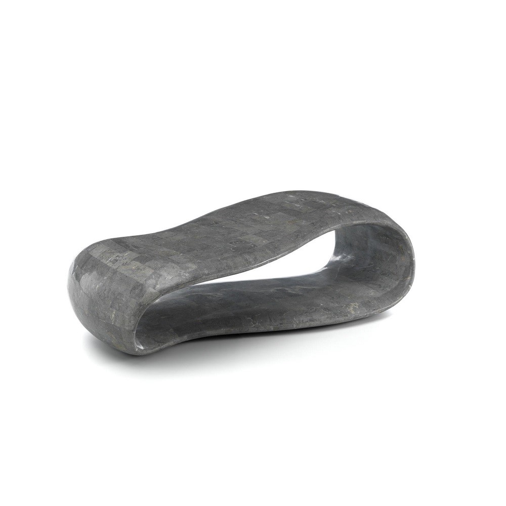 Tavolino moderno in pietra grigia con struttura interna in melaminico marino, 123x60x34 cm