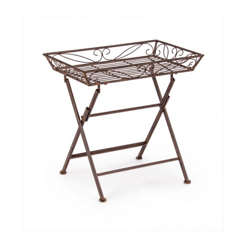 Tavolino rustico rettangolare marrone in metallo - Dimensioni: 63x40x60 cm