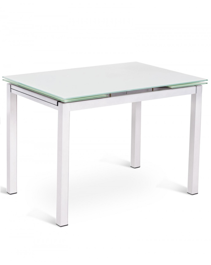 Tavolo allungabile elegante in vetro temperato e metallo, 110-170 x 75 cm, colore bianco