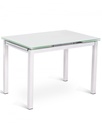 Tavolo allungabile elegante in vetro temperato e metallo, 110-170 x 75 cm, colore bianco