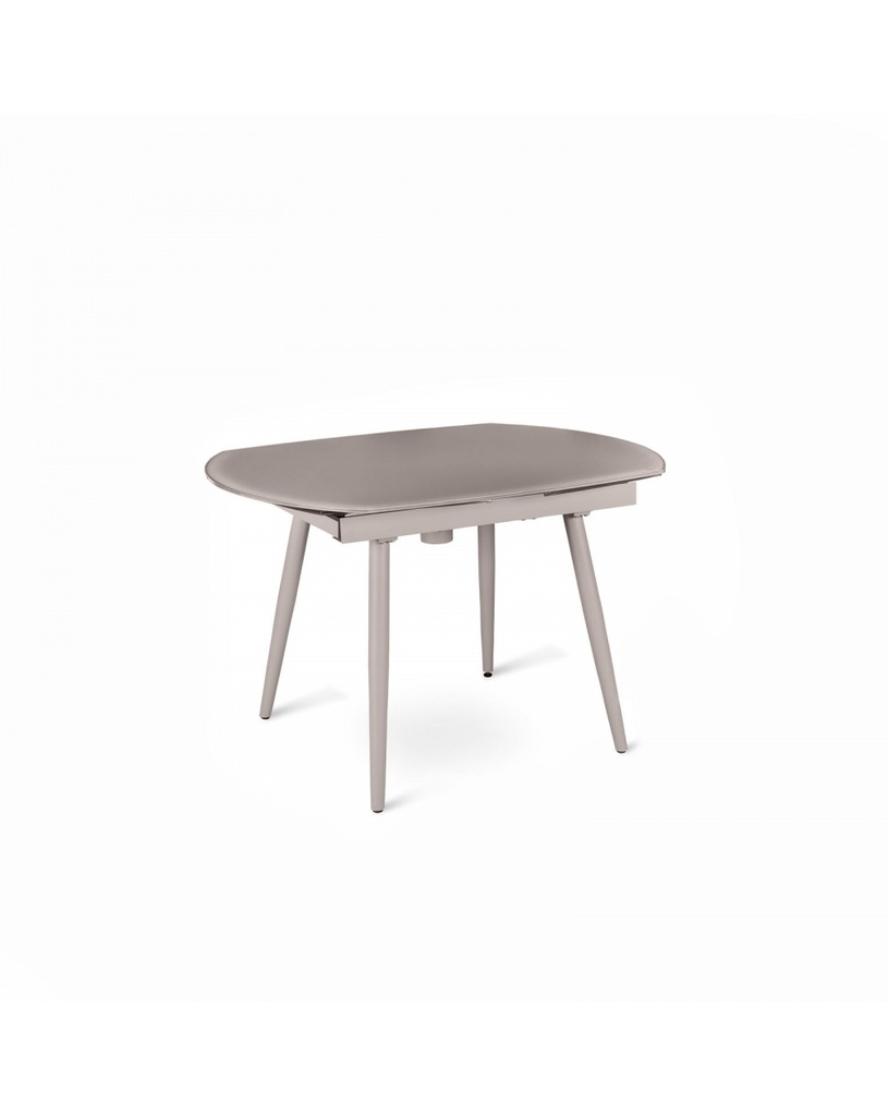 Tavolo allungabile in vetro temperato, 120-180 x 90 x 76 cm, con gambe in metallo, colore tortora