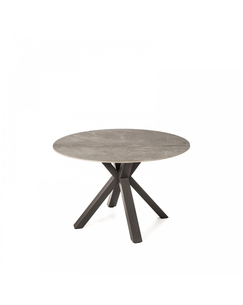 Tavolo fisso in ceramica solida con gambe in metallo, effetto marmo, colore antracite, 120x120x76 cm