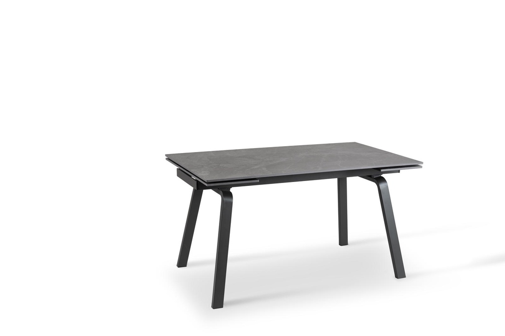 Tavolo allungabile con top in pietra, effetto marmo nero, gambe in metallo, colore antracite, 140/200x80x76 cm