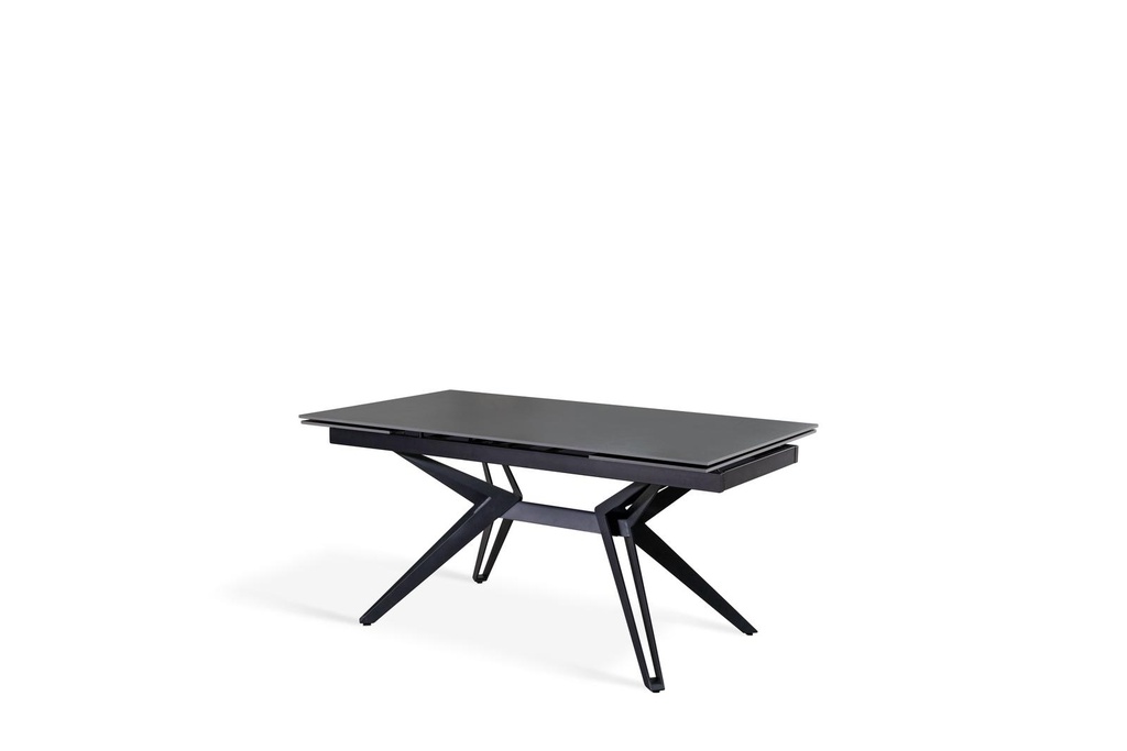 Tavolo allungabile in ceramica grigio vintage con gambe in metallo nero opaco, dimensioni 90x160-240x76 cm