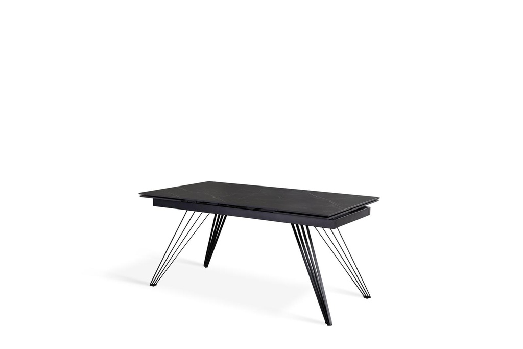 Tavolo allungabile in ceramica marmo nero con gambe in metallo opaco, 90x160-240x76 cm