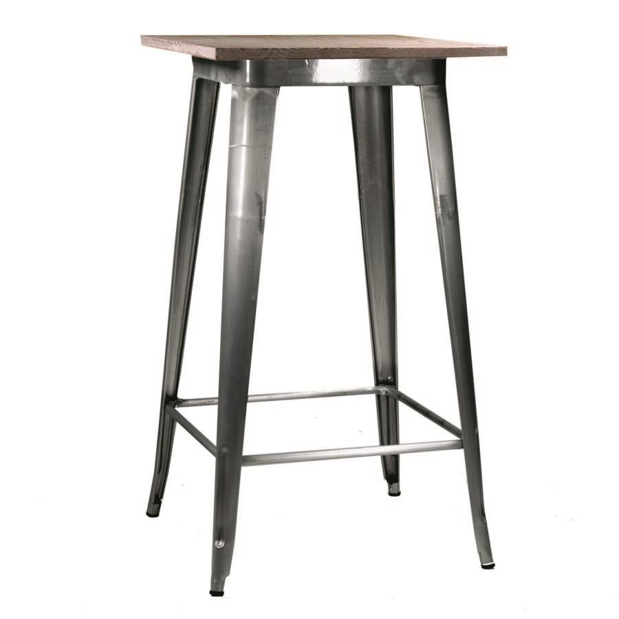 Tavolo bar Bristol di ferro con piano in legno galvanizzato - Stile industriale - Misure: 60x60x106 cm