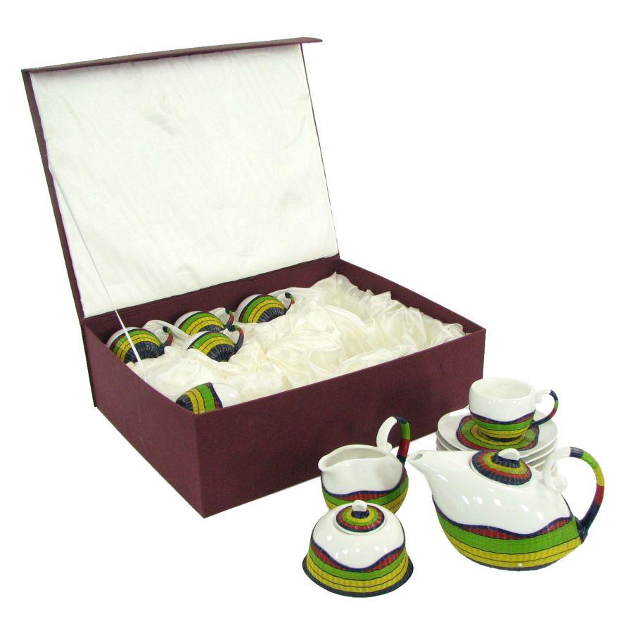 Set di Tazze da tè Multicolor con Teiera e Lattiera - 9 Pezzi