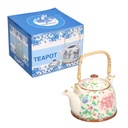 Teiera ceramica con fiori, dimensioni 15x15x18 cm