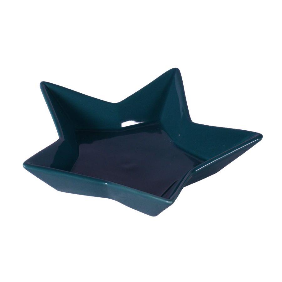 Vassoio in ceramica verde a forma di stella 22x22x4,3 cm