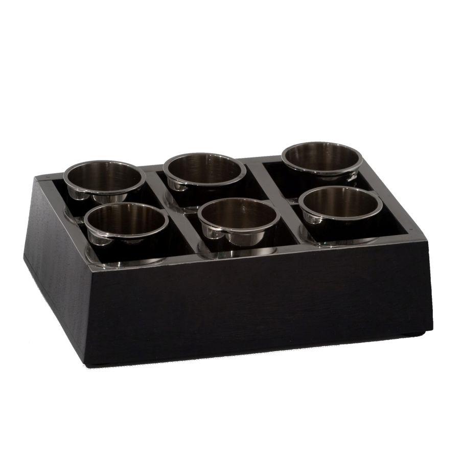 Vassoio con 6 bicchierini in legno e alluminio - Dimensioni 17,5x11x4,5 cm